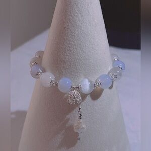 10mm Blue lace agate Selenite, Baroque Freshwater Pearl   bracelet
